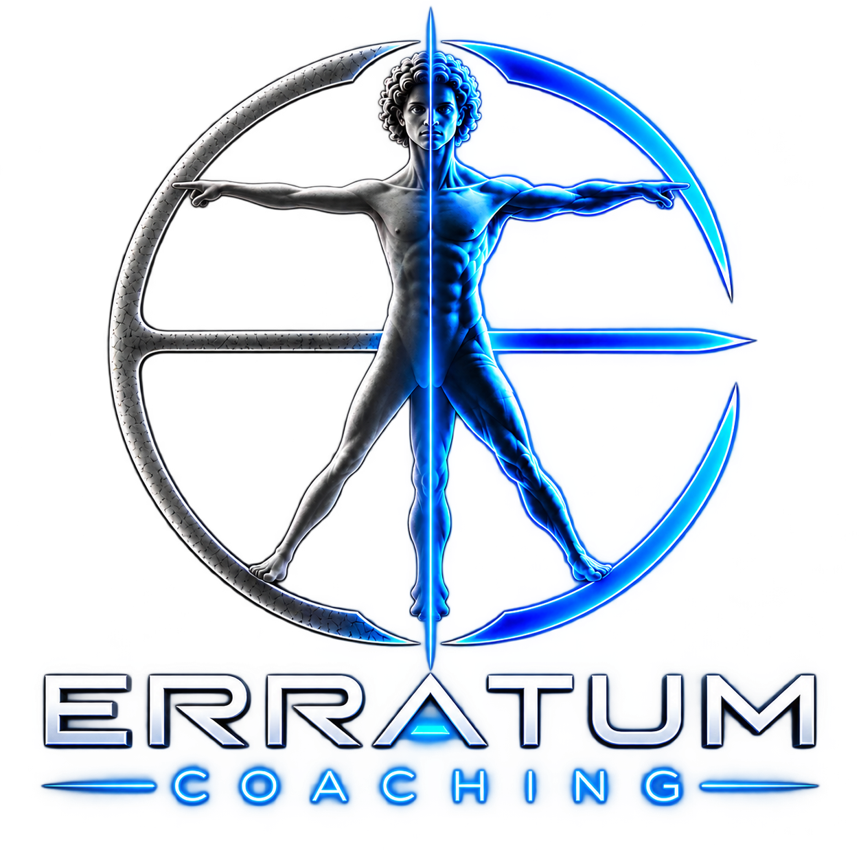 ERRATUM Coaching, logo argent et bleu néon